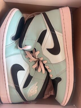 Mint and Black High-Top Sneakers with Pink Accents